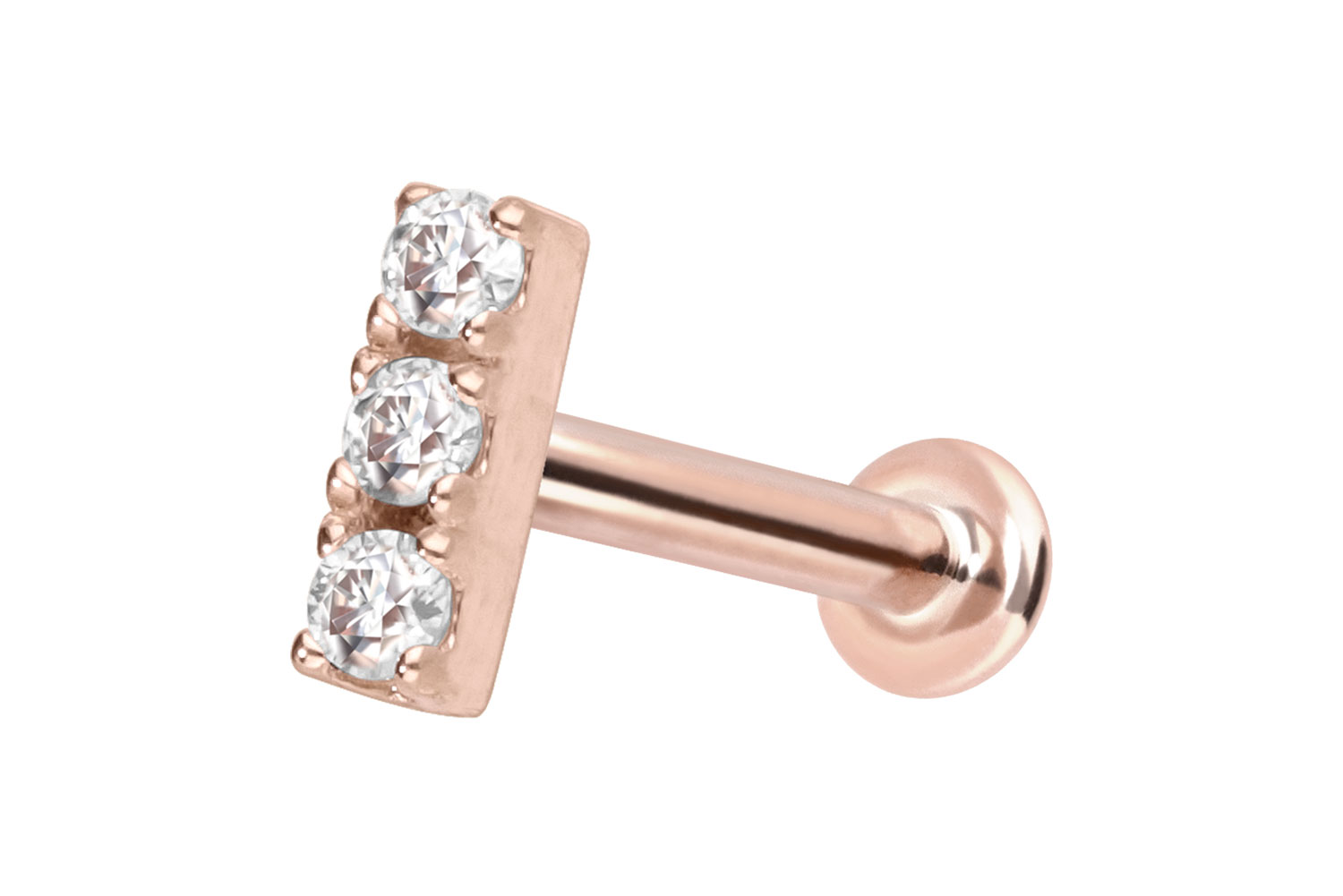 14 Karat Gold Labret Piercing mit Innengewinde MOISSANIT-BALKEN
